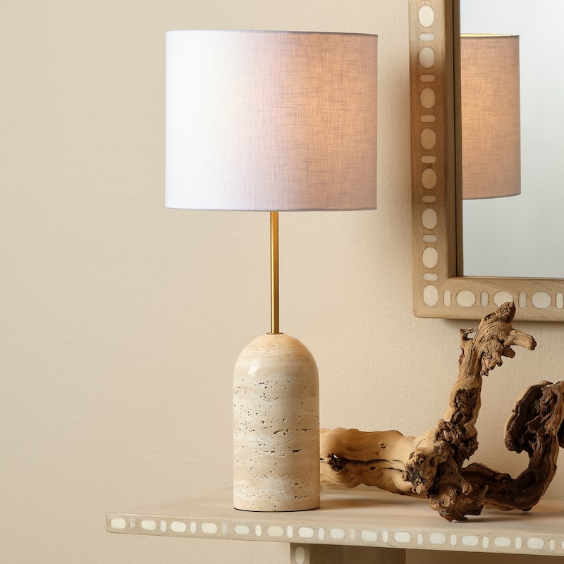 Jamie Young Holt Travertine Table Lamp with Linen Shade
