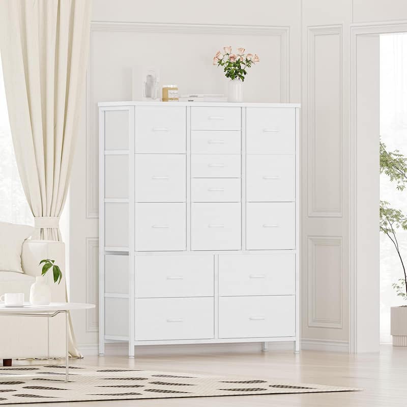 Dresser for Bedroom with 15 Drawers,Tall Dresser Chest of Drawers - White