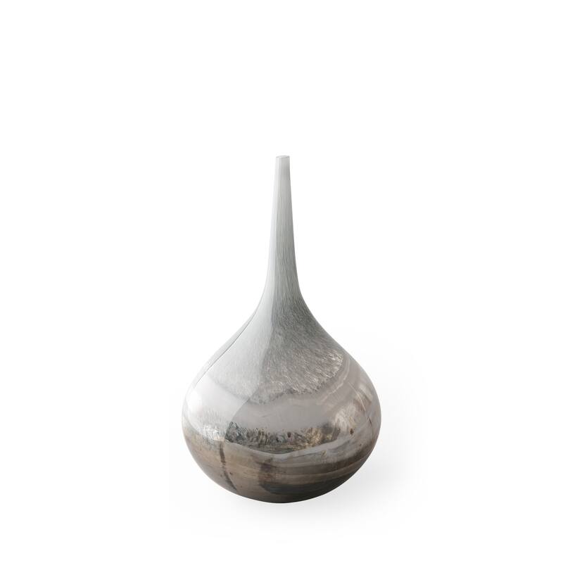HomeRoots 17" Blue Gray and Taupe Handblown Spun Glass Vase