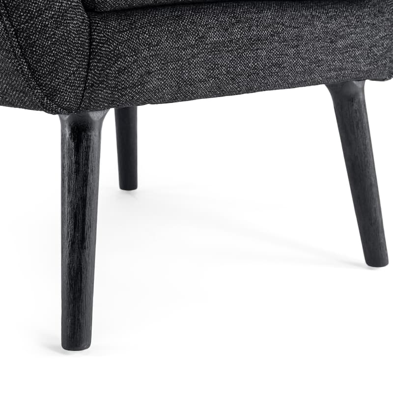 Black Modern 34.25" Upholstered Arm Chair with Oak Wood Legs and Wing Back