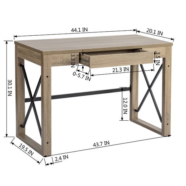 Wood Colored Office Computer Desk Steel Frame with X-Shaped Support ...