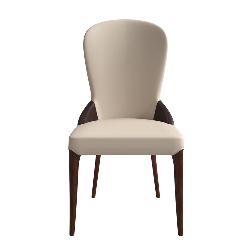 Havana Leather Upholstered Solid Wood Dining Chair Two-Tone Color Design