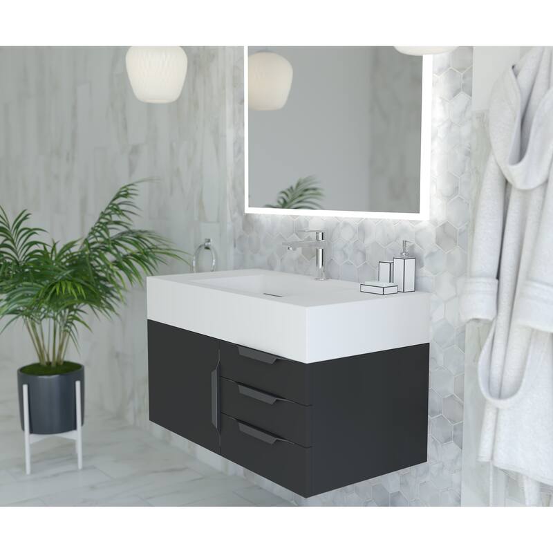 Nile 36-Inch Wall Mounted Bathroom Vanity Set w/ White Top