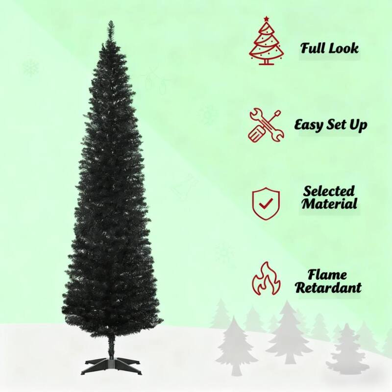 7 Foot Pencil Christmas Tree with Sturdy Base, Perfect for Modern Holiday Decor - Black