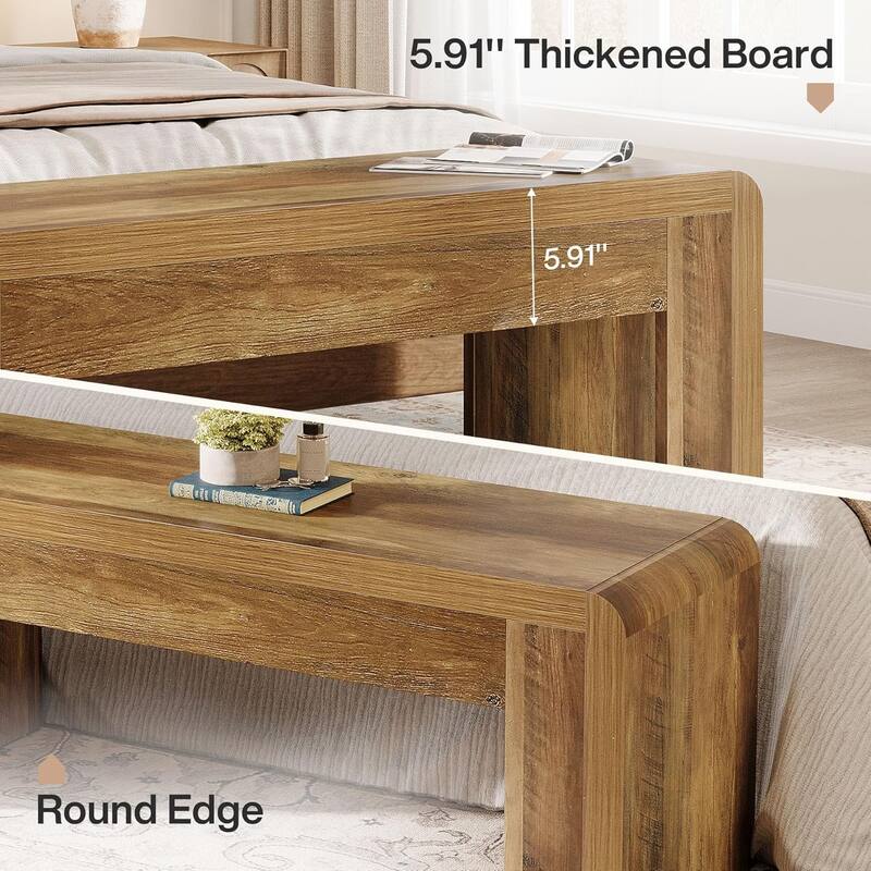 47" Long Farmhouse Wooden Entryway Dining End of Bed Bench with Heavy-Duty 5.9" Frame