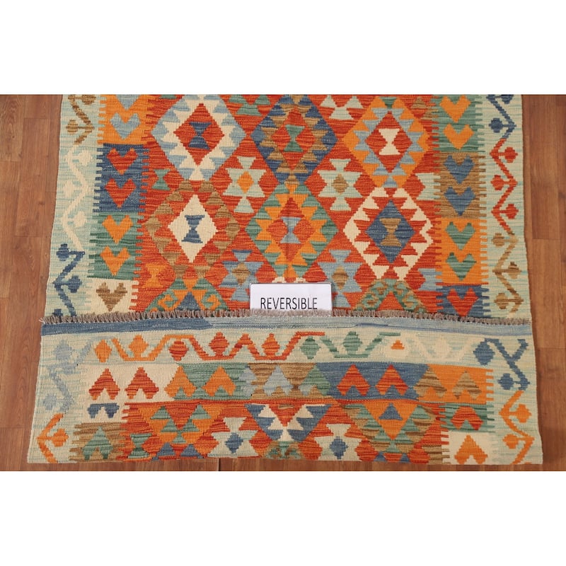 Hand Woven Oriental 100% Wool Carpet Southwestern Geometric Oranges & Rust Kilim Area Rug - 6' 4'' X 5' 0''
