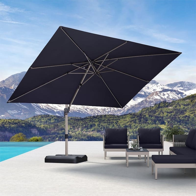 PURPLE LEAF Elegant Champagne-Gold Patio Cantilever Umbrella Adjustable Offset Umbrella - 9x11ft Navy Blue