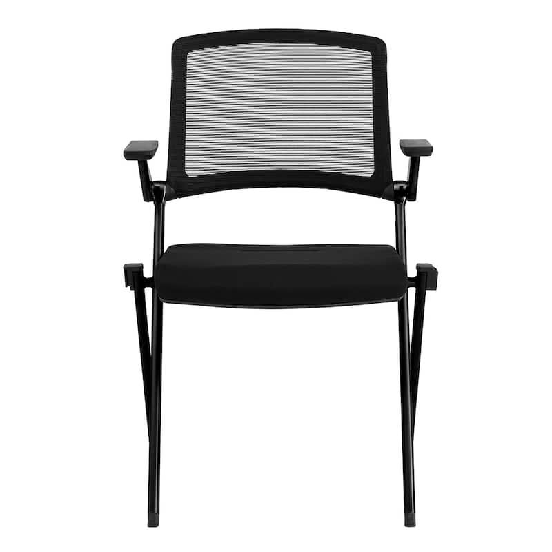 Set of Two Folding and Stacking Mesh Armchairs - 23.63" W x 33.86" H x 22.05" D - Black