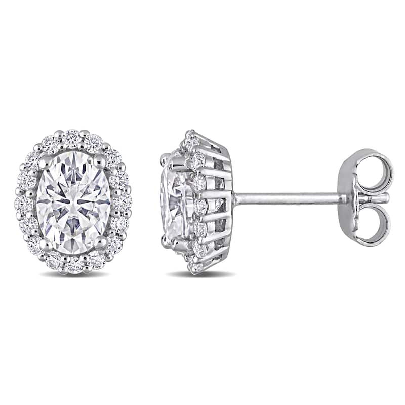 Miadora 2 1/3ct DEW Moissanite Oval Halo Stud Earrings in Sterling Silver