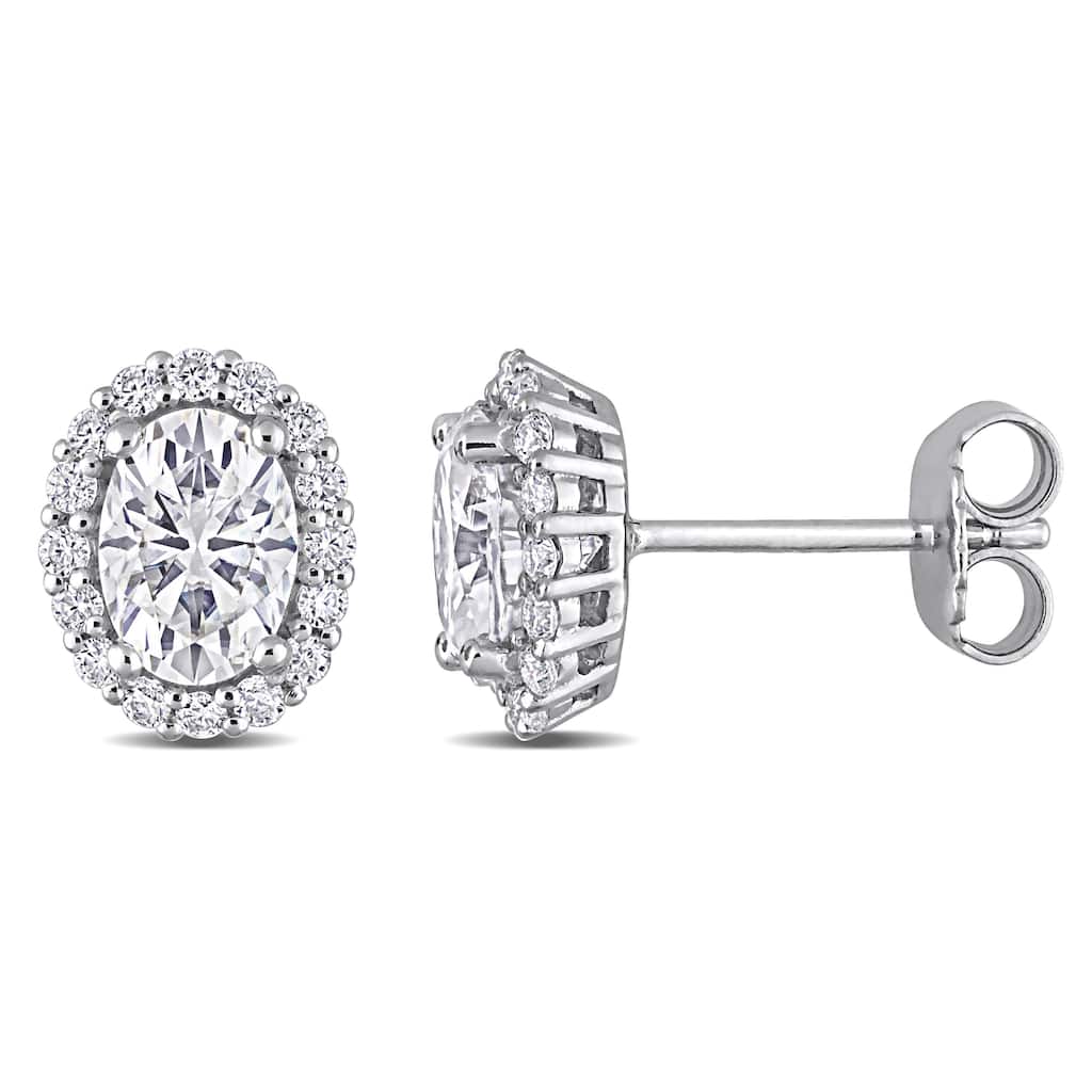 Miadora 2 1/3ct DEW Moissanite Oval Halo Stud Earrings in Sterling Silver