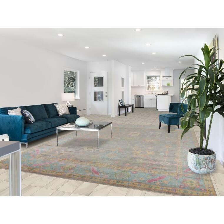 Grey Floral Oushak Indian Area Rug Handmade Wool Carpet - 8'8"x 12'6"