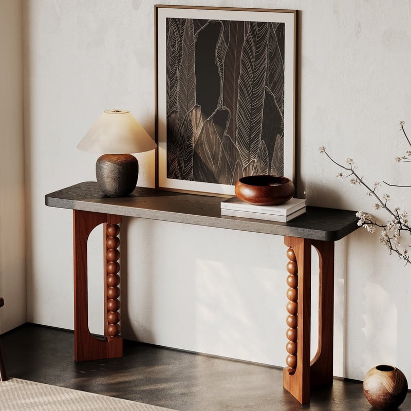 59 Inch Narrow Console Table, Wood Sofa Table Behind Couch Table for Hallway, Living Room
