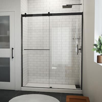 DreamLine Sapphire-V 56 - 60 in. W x 76 in. H Bypass Shower Door in Satin Black and Clear Glass