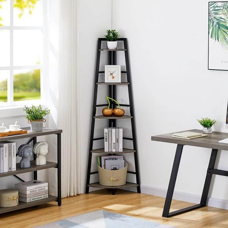 Rustic Tall Corner Bookshelf