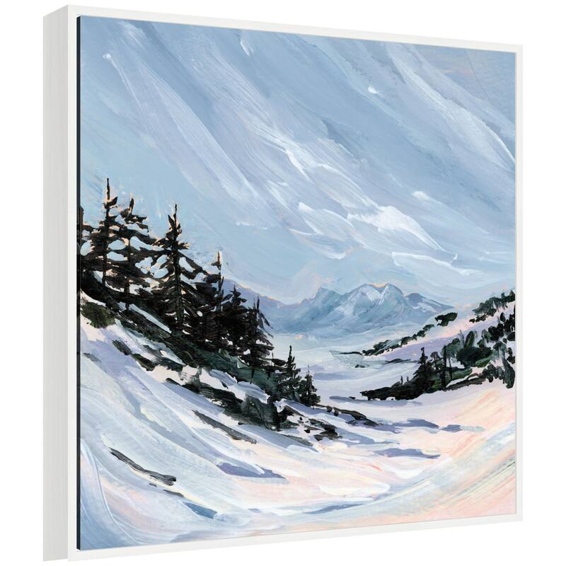 Kate and Laurel Ski Valley by Emily Kenney Framed Canvas Wall Art Print - 30x30 - White