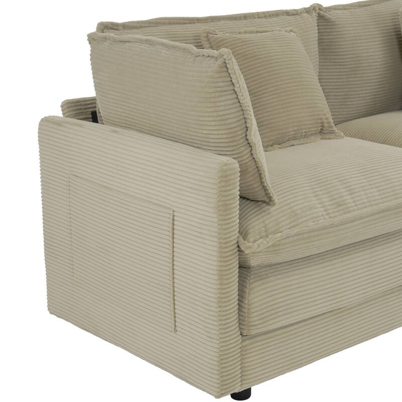 112.6" Corduroy Upholstered U-Shaped Modular Sectional Sofa with Side Storage Pockets