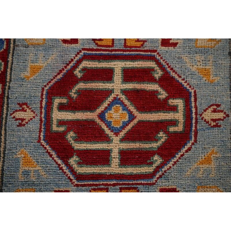 Blue Kazak Oriental Runner Rug Hand-Knotted Wool Carpet - 2'7" x 20'7"