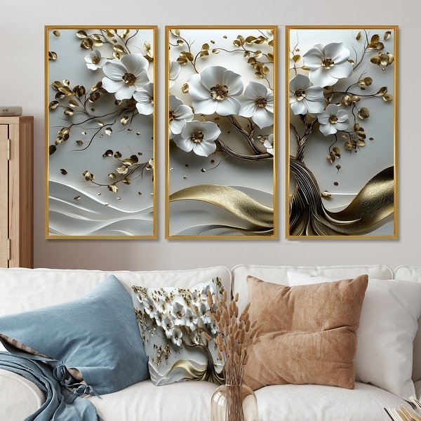 Designart - White Gold Cherry Blossom Tree Gardens I - Cherry