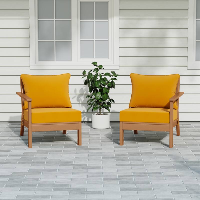Polytrends Birchwood All Weather HDPE Outdoor Patio Deep Seating Teak Loveseat (2-Piece) - Teak/Yellow