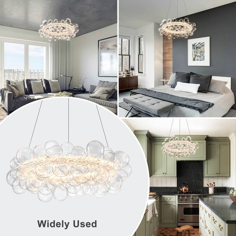 Crystal Bead LED Chandelier with Glass Globe, Adjustable