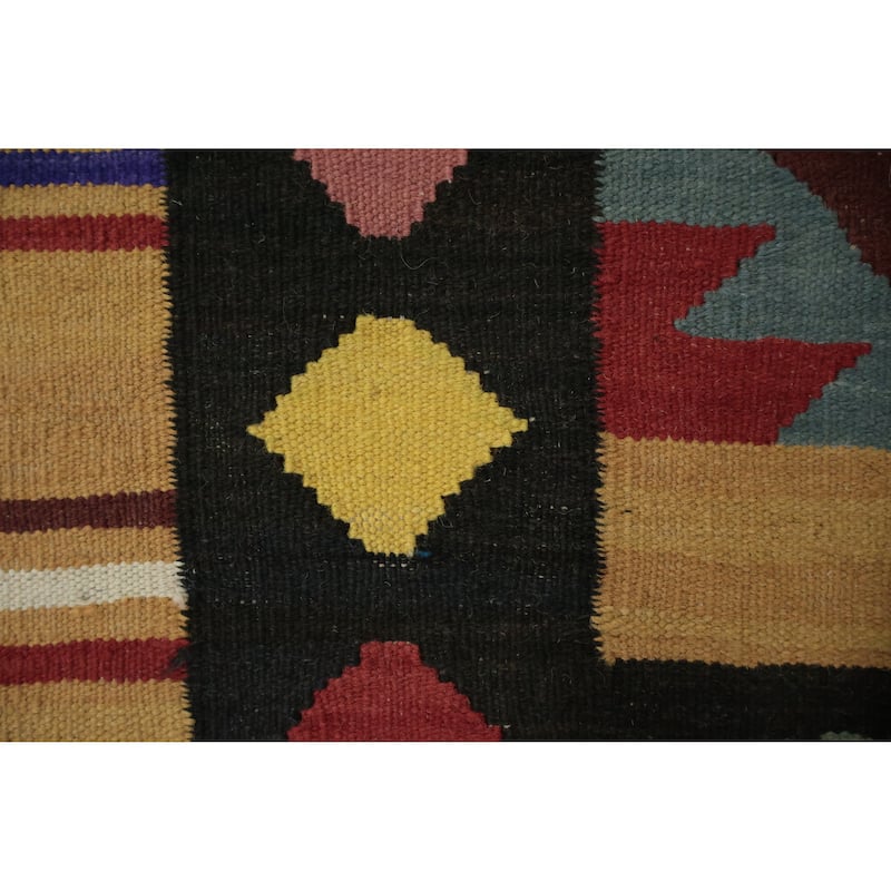 Hand Woven Oriental 100% Wool Carpet Southwestern Tribal Yellow & Gold Kilim Area Rug - 9' 10'' X 8' 2''