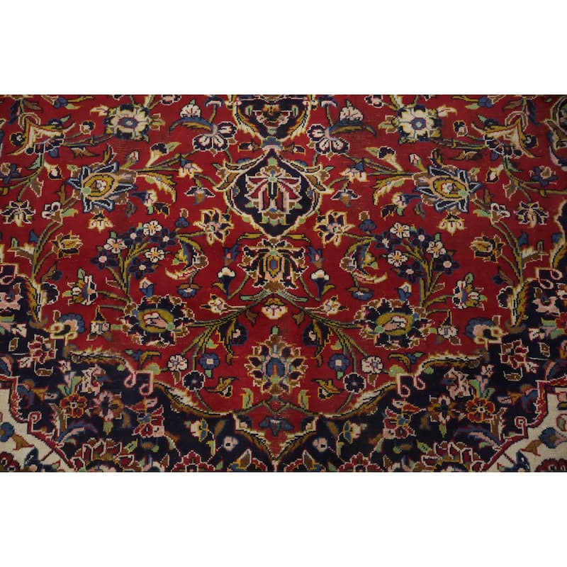 Hand Knotted Oriental 100% Wool Carpet Traditional Floral Red Kashan Area Rug - 11' 1'' X 7' 11''