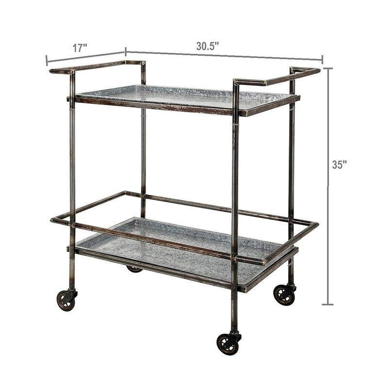 30.7x17.1x34.6" Percy Galvanized Metal Bar cart in Gray & Black
