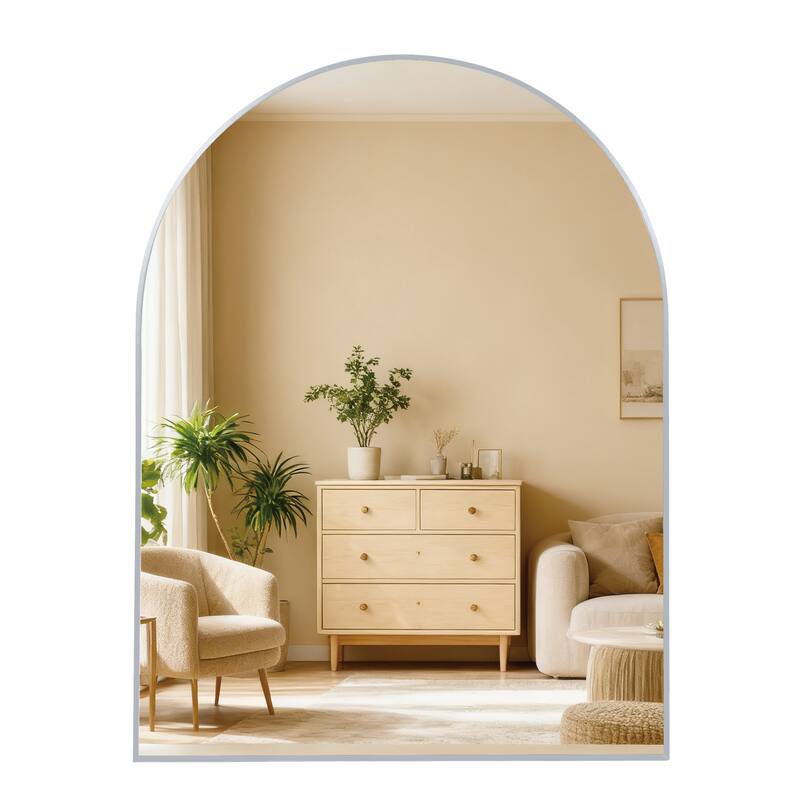 Metal Framed Arched Bathrrom Mirror for Wall - Silver - 30x36