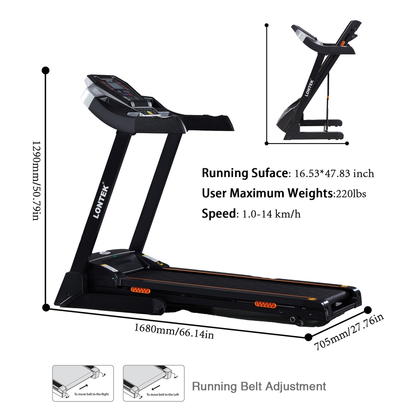 Folding Treadmill with Incline for Home Apartment Use Bed Bath
