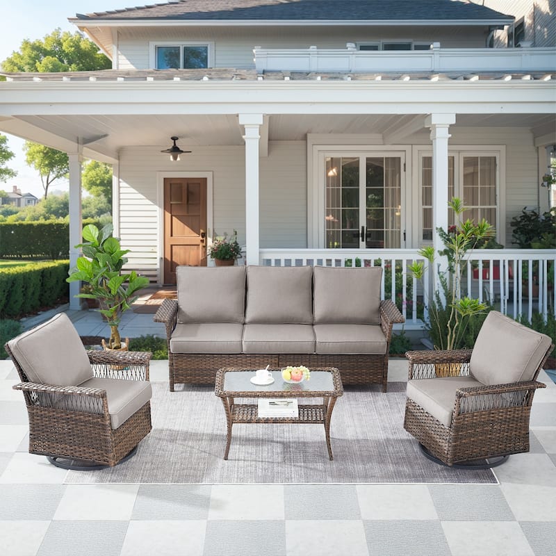 Sofa Patio Conversation Sets with Swivel Chair - Brown - Grey - Brown