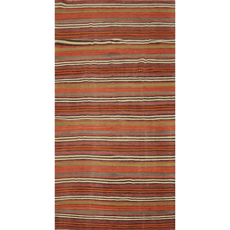 Hand Woven Oriental 100% Wool Carpet Southwestern Geometric Multi-Colored Kilim Runner Rug - 9' 4'' X 4' 5''