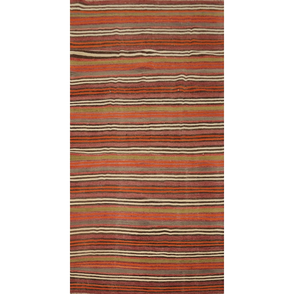 Hand Woven Oriental 100% Wool Carpet Southwestern Geometric Multi-Colored Kilim Runner Rug - 9' 4'' X 4' 5''