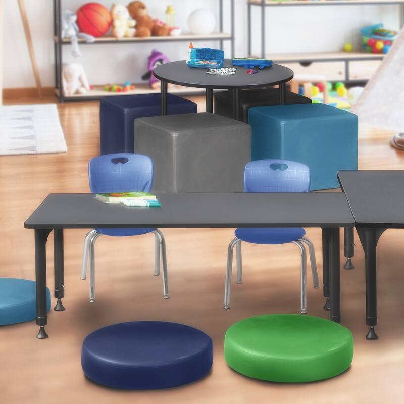 66 in. Height Adjustable Classroom Table - Grey & 2 12-in Stack Chairs- Navy Blue - 24