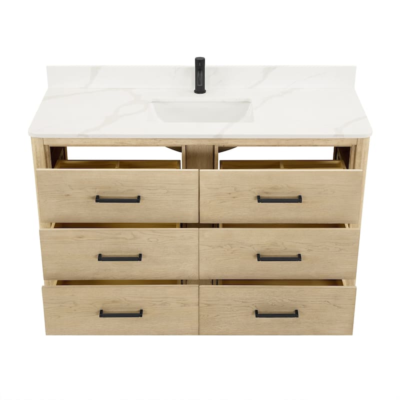 Porto Bath Vanity with White Quartz Stone Top and Mirror