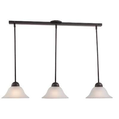 Da Vinci 3L Bronze Linear Chandelier Island Pendant Light Fixture - 39.75-in W x 16.63-in H x 9.75-in D
