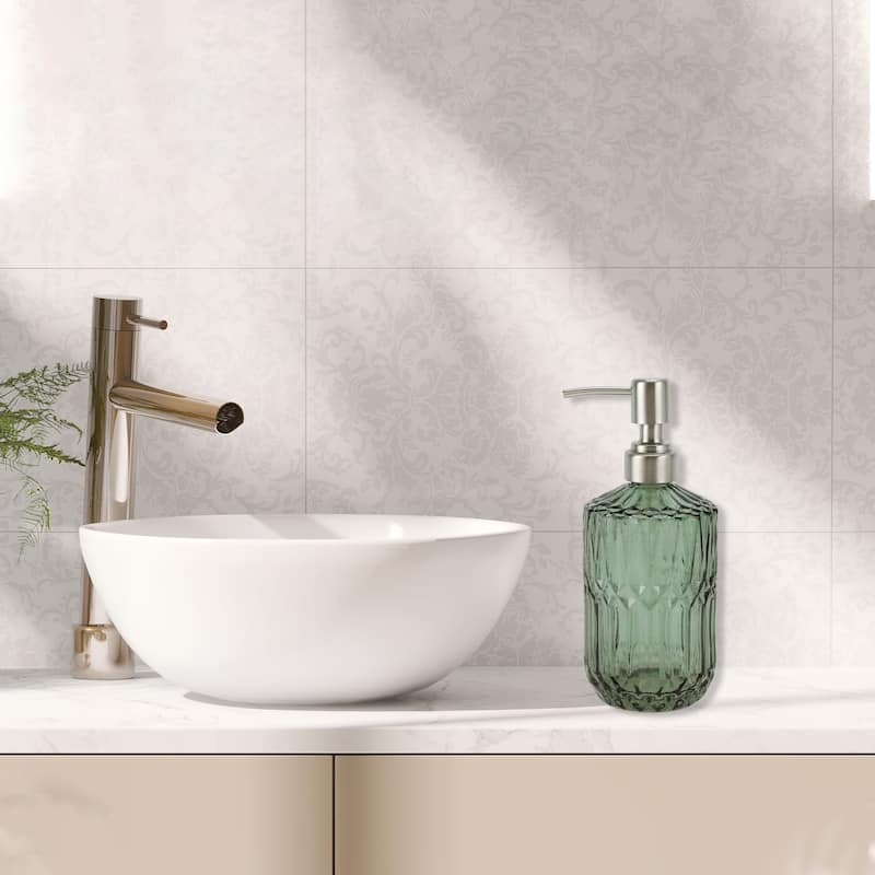 Simple Cylindrical Soap Pump Dispenser for Bath 450ml 1 Pcs - Green Silver Tone