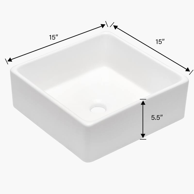 Sleek Square Bathroom Vessel Sink - Contemporary Design, Durable Ceramic, and Easy Countertop Installation - 15in L