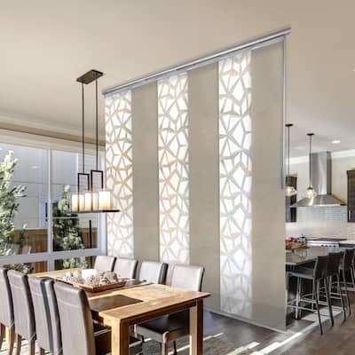 InStyleDesign 6-Panel Panel Track / Room Divider/ Blinds 48"-84"W x 91.4"H, Panel width 15.75", Geometric White, Champagne