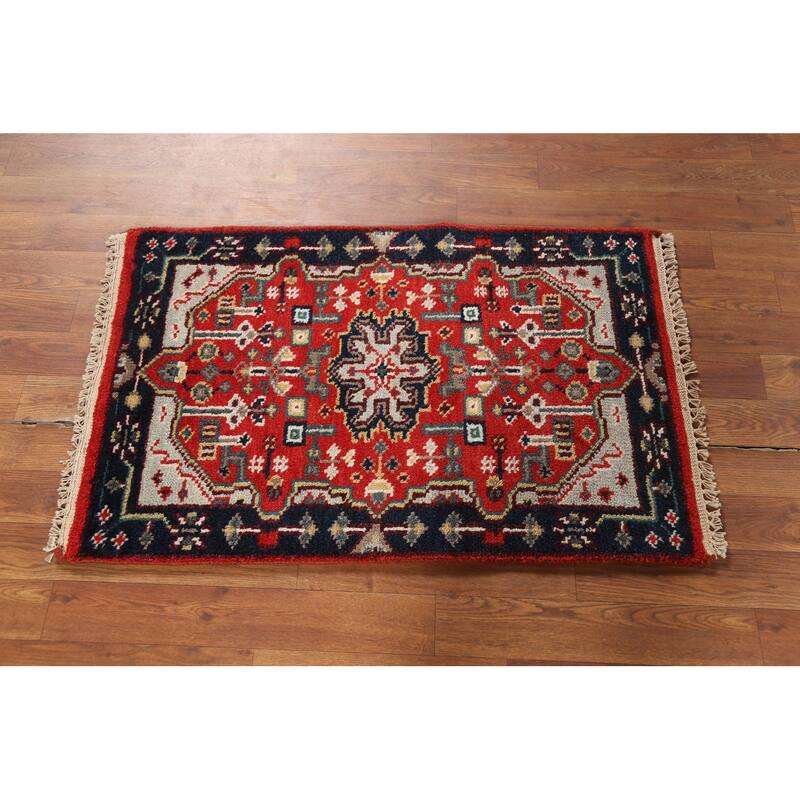 Geometric Kazak Indian Accent Rug Hand-Knotted Wool Carpet - 2'0"x 3'0"