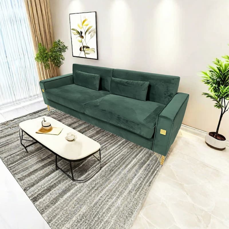 Velvet 3-seater Sofa with Gold Accents
