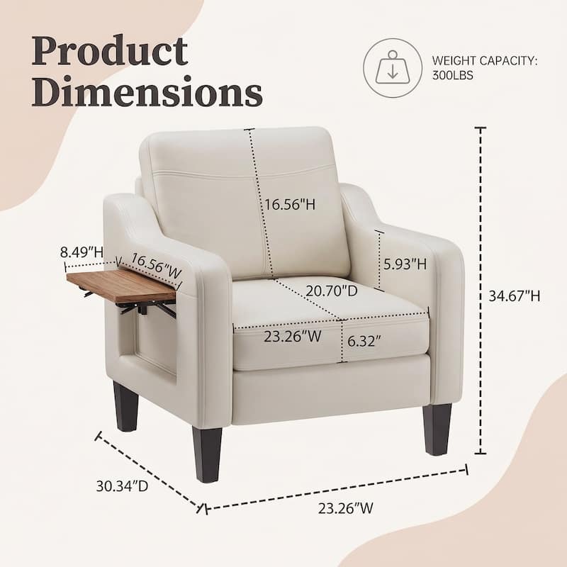 Modern Accent Chair with Wooden Armrest Comfortable Single Sofa Armchair for Living Room Bedroom Reading