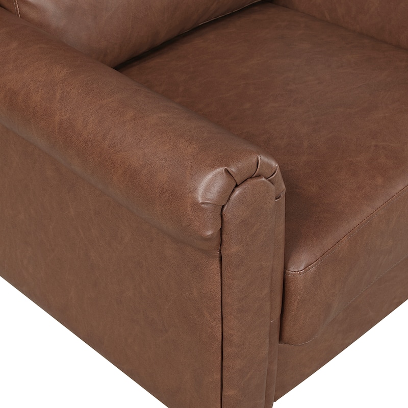 Frances 79" Faux Leather Living Room Sofa - Brown Finish Exposed Feet