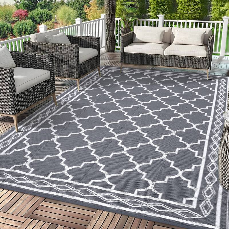 Outdoor Rug Waterproof Reversible Rug Outside Plastic Carpet, Stain & UV Resistant Portable RV Rug