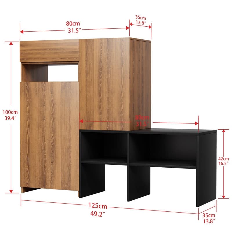Modern Two-Tone Asymmetrical Shoe Storage Bench with Cabinet Doors – MDF Construction