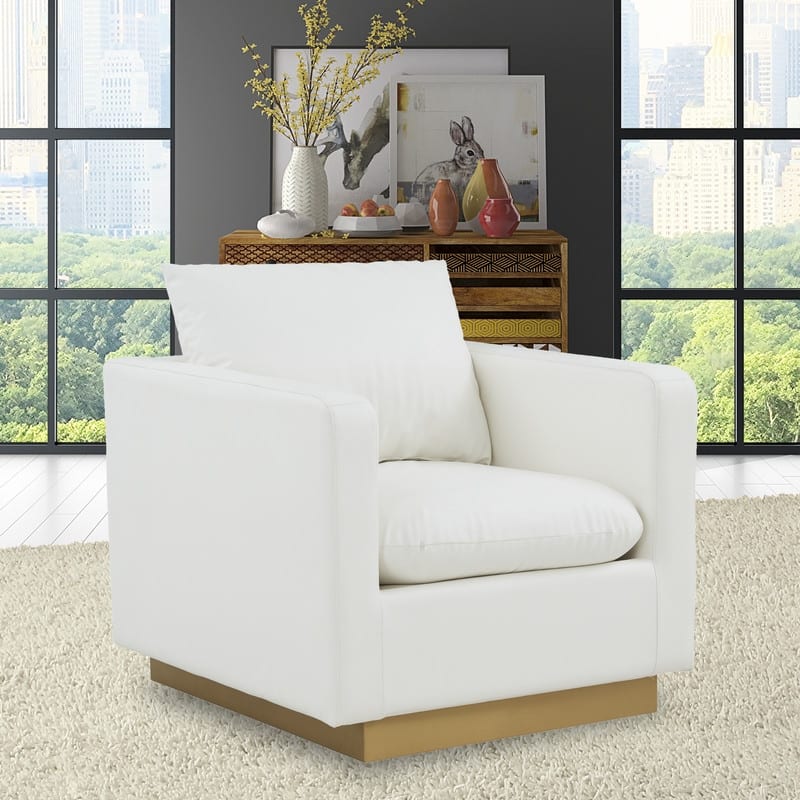LeisureMod Nervo Modern Leather Accent Arm Chair With Gold Base - 32.75