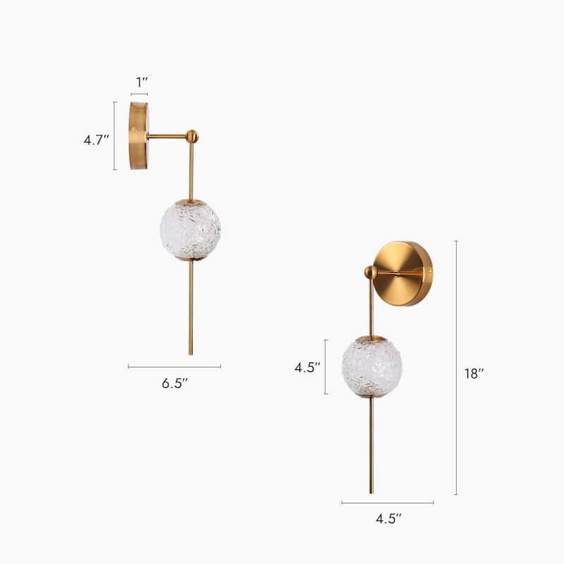 Modern LED 1-Light Gold Wall Sconce Textured Glass Bathroom Vanity Lights - W4.5" x H18"