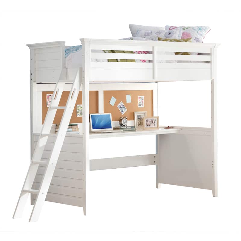 Cassidy White Twin Loft Bed with Desk
