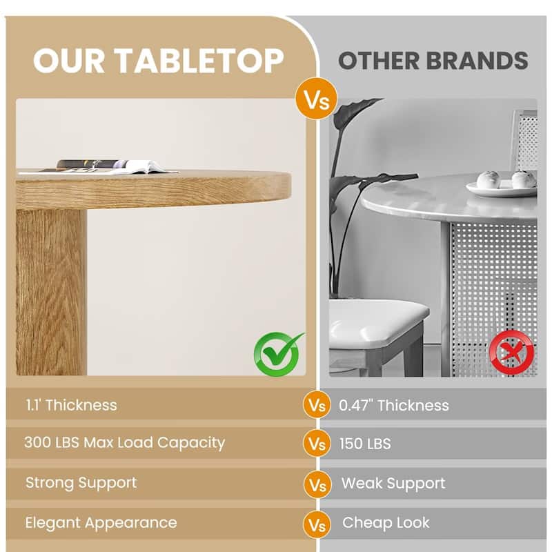 43" Small Round Dining Table with Wood Top and Sturdy Metal Pedestal Base