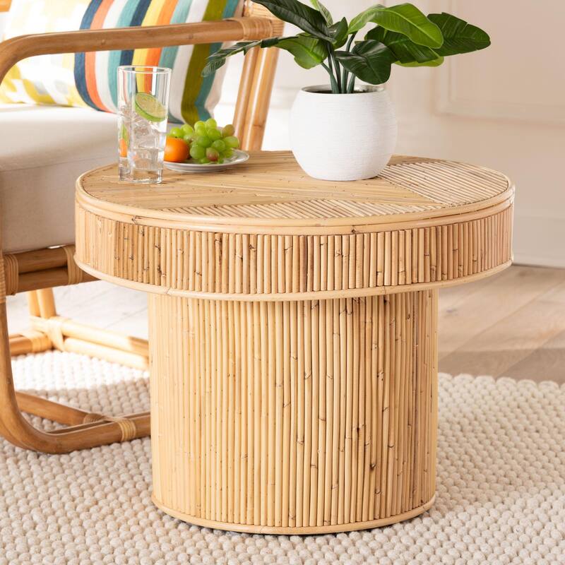 Iryna Modern Bohemian Natural Rattan End Table