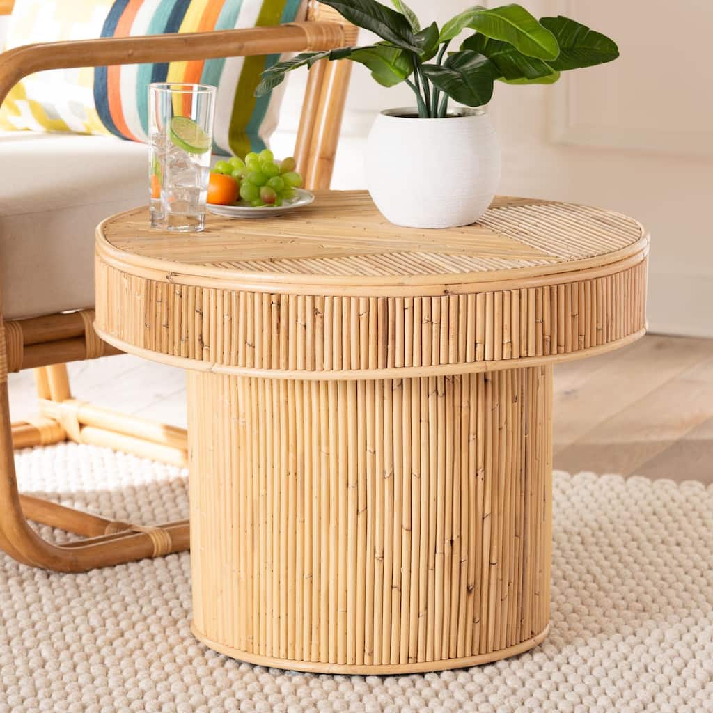 Iryna Modern Bohemian Natural Rattan End Table